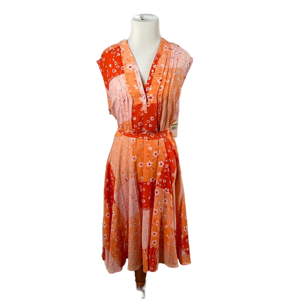 NWT Nanette Nanette Lepore Vivid Coral Print Deep V-Neck Floral Dress